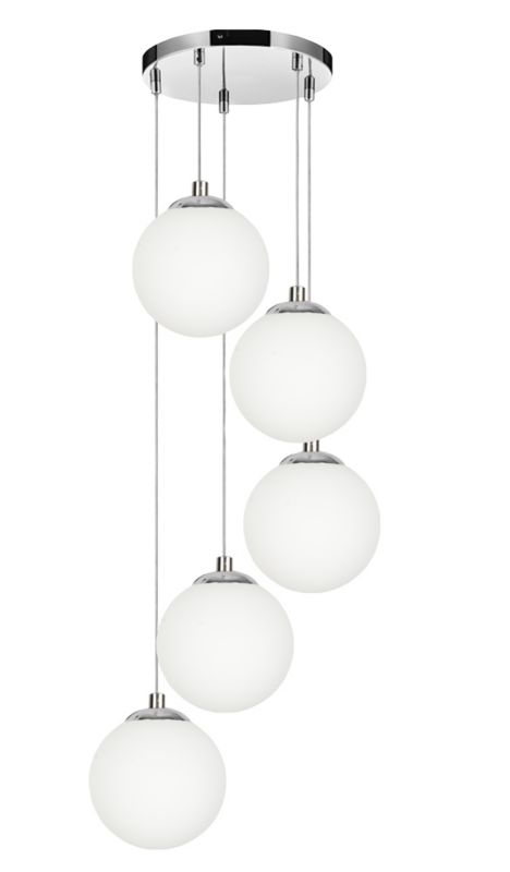 Lampa wisząca EDYLIT zwis sufitowa kaskada kule białe glamour nad stół chrom 5xE14 LEPE 13-570 1 szt.