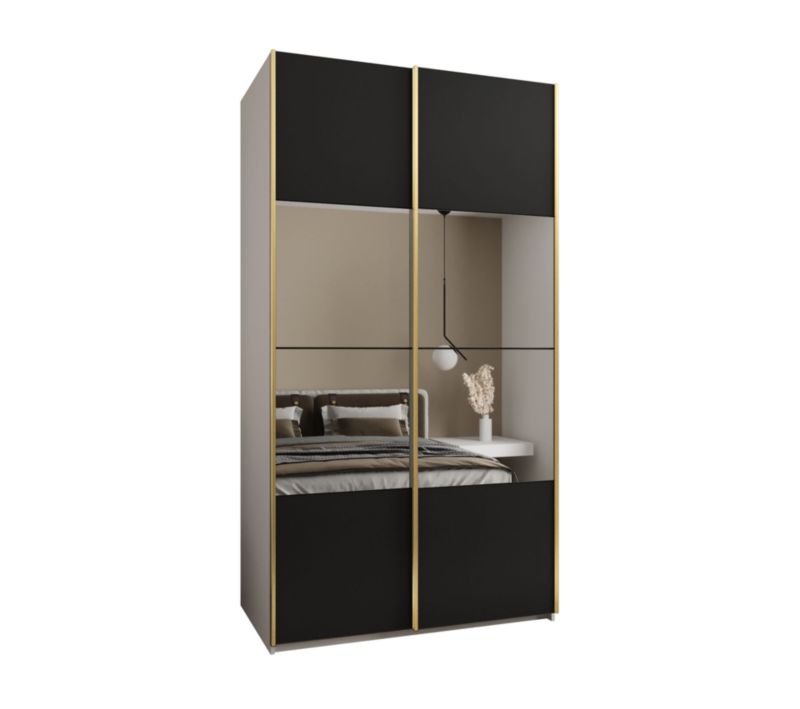 Szafa przesuwna Abiks LUX 4 wysoka szer.130cm biały/czarny/złoty 1szt.