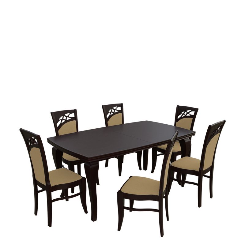 Zestaw RO27 MIRJAN 24 Stół rozkładany S23 100x170/250 + 6 krzeseł K51 orzech + piaskowy 1 kpl.