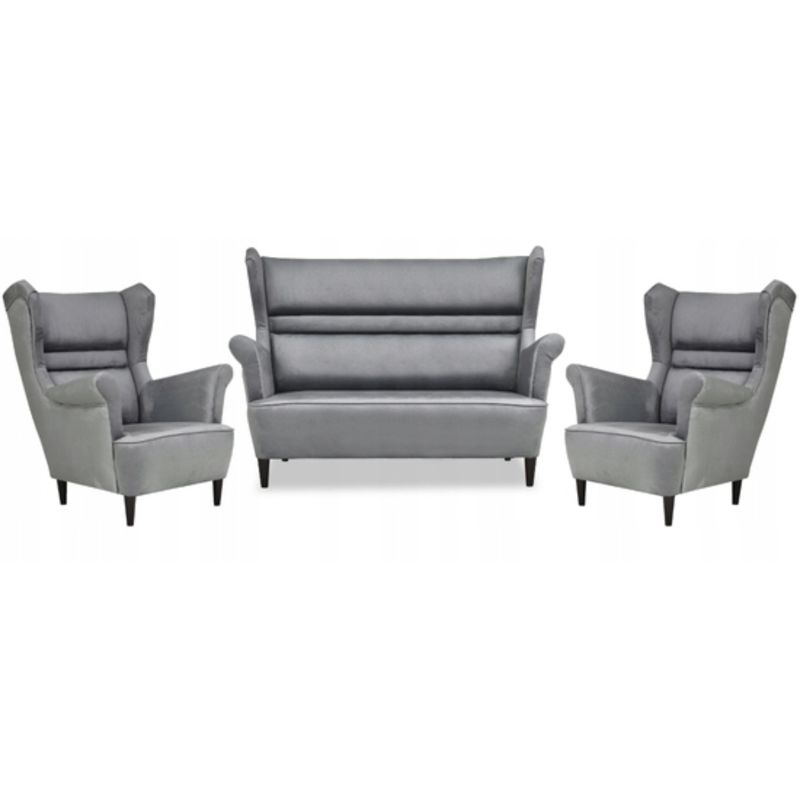 Zestaw wypoczynkowy uszak do salonu sofa fotele Family Meble Zoja szary 1szt