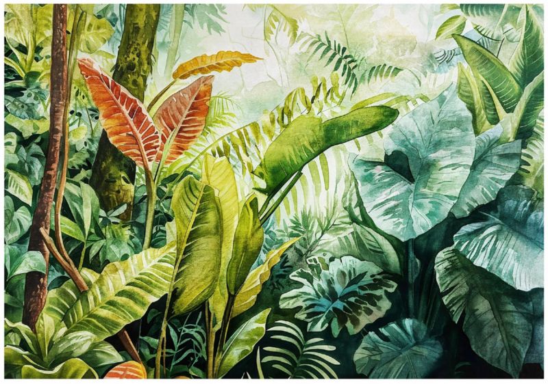 Fototapeta WALLARENA Do Sypialni Salonu Winylowa Dżugla Natura Liście Zielony 254x184 cm 16309W4 1 szt.