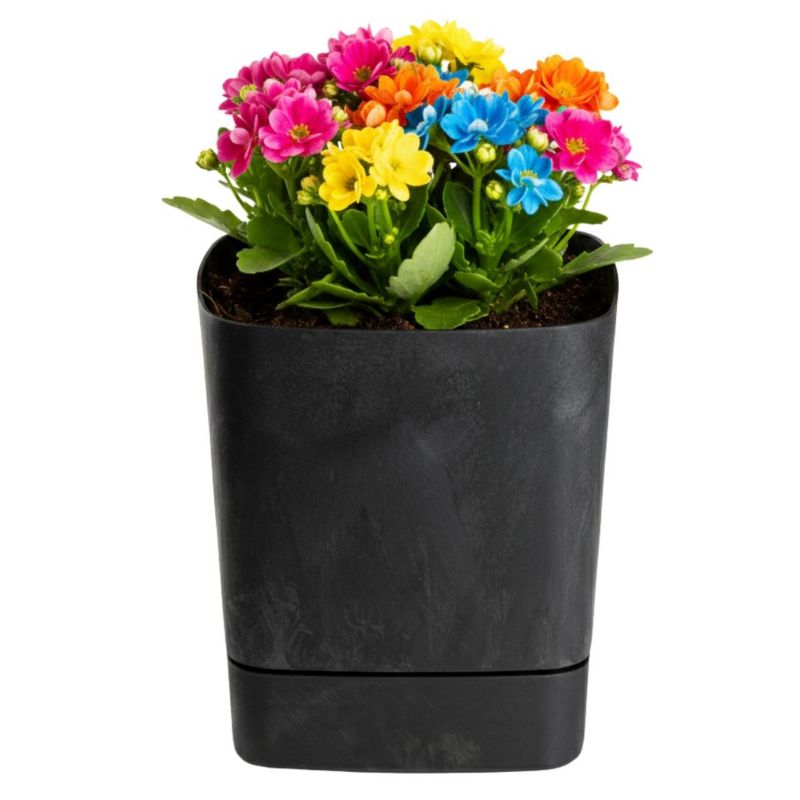 Donica z podstawką CUBI HowHomely plastikowa imitacja czarnego betonu kwadrat 19x19cm 1 szt.