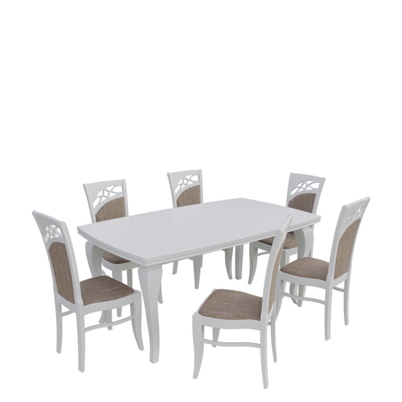 Zestaw RO27 MIRJAN 24 Stół rozkładany S23 100x170/250 + 6 krzeseł K51 biały + jasny brąz 1 kpl.