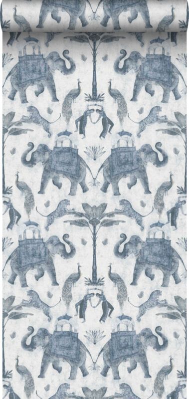 Tapeta Sanders & Sanders słonie szaro-niebieskim 53 cm x 10 m - 1 rol.