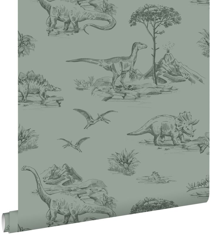 Tapeta ESTAhome dinozaury szaro zielonym 53 cm x 10.05 m - 1 rol.