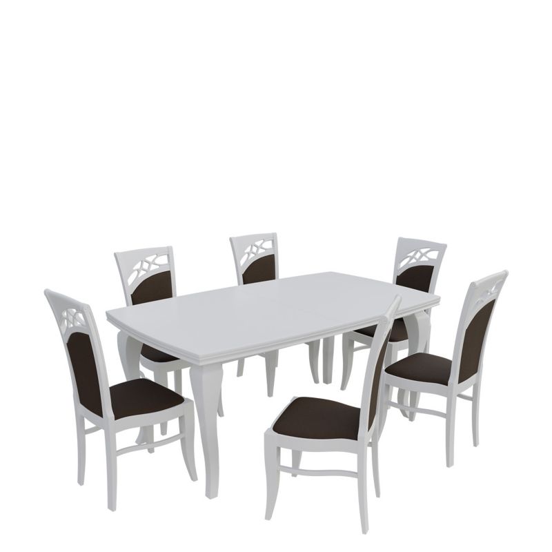 Zestaw RO27 MIRJAN 24 Stół rozkładany S23 100x170/250 + 6 krzeseł K51 biały + gorzka czekolada 1 kpl.