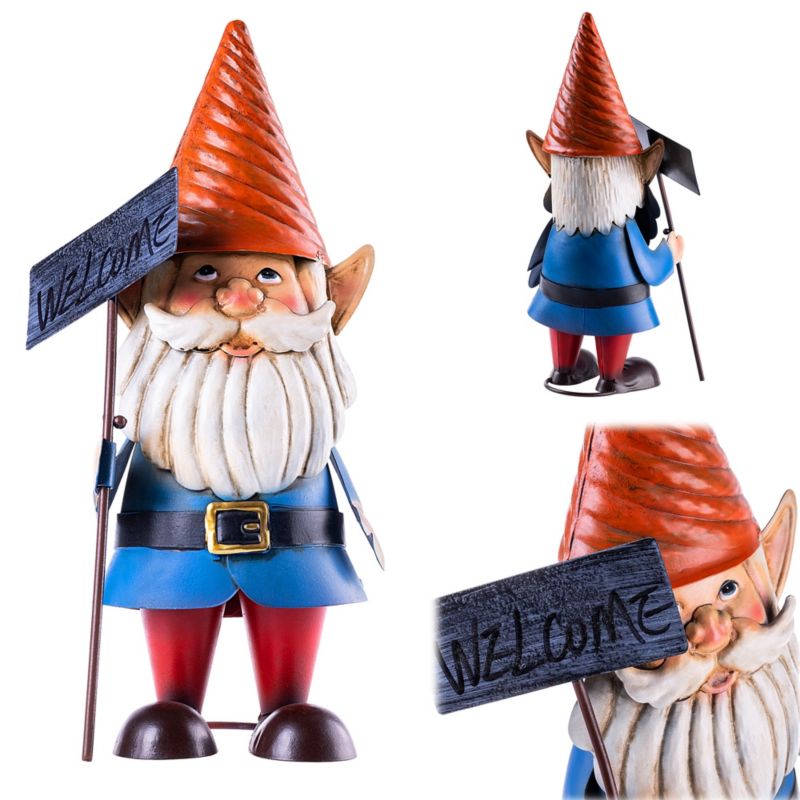 Figura KADAX ogrodowa krasnal z tabliczką 33 cm stalowa kolorowa, 1 szt.