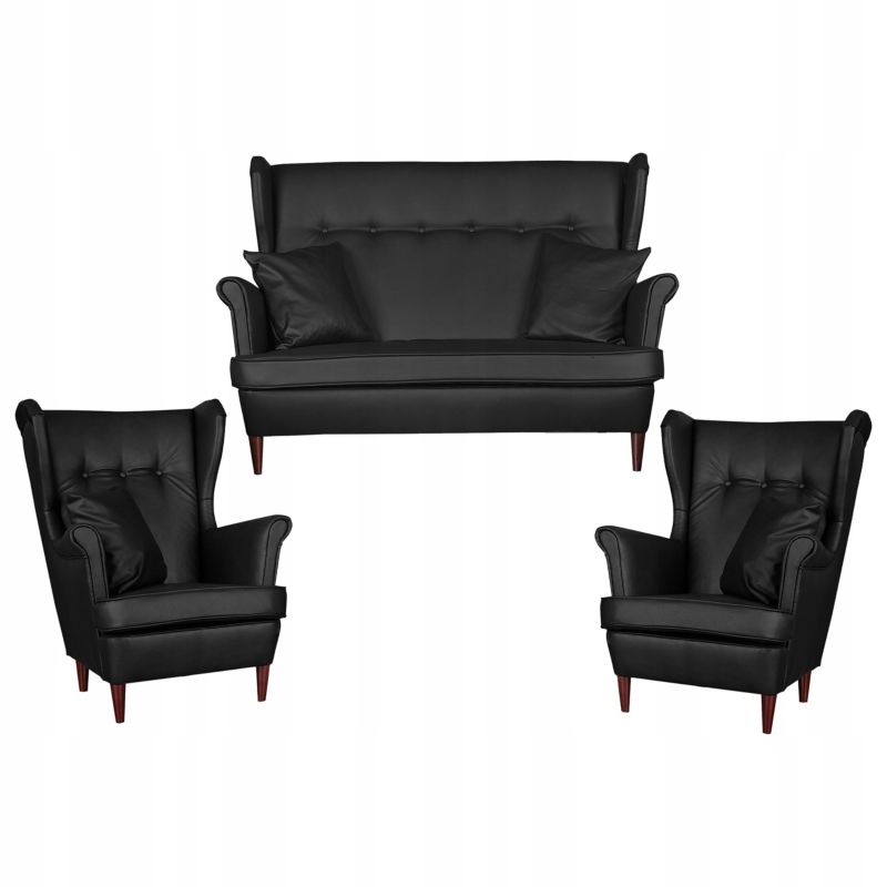 Zestaw wypoczynkowy uszak do salonu sofa fotele Family Meble Eco skóra czarny 1szt