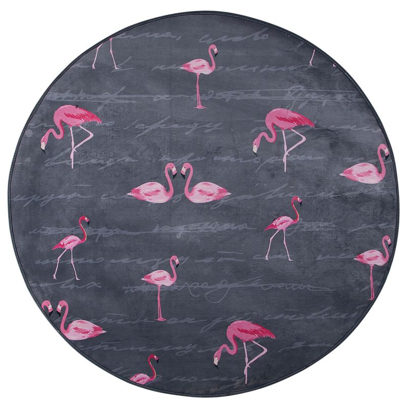 Dywan okrągły we flamingi 120 cm szary Kerte 1 szt.