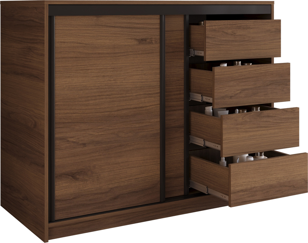 Mała loftowa komoda przesuwna z szufladami 120 cm LOFT orzech