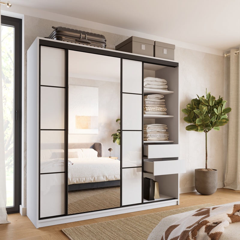 Szafa przesuwna 200 cm biała połysk LOFT