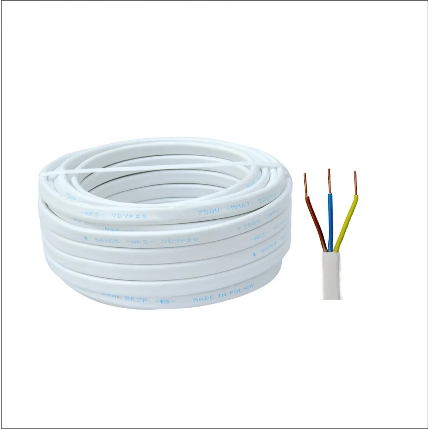 Przewód YDYp 3x1,5 biały 450/750V 10 m