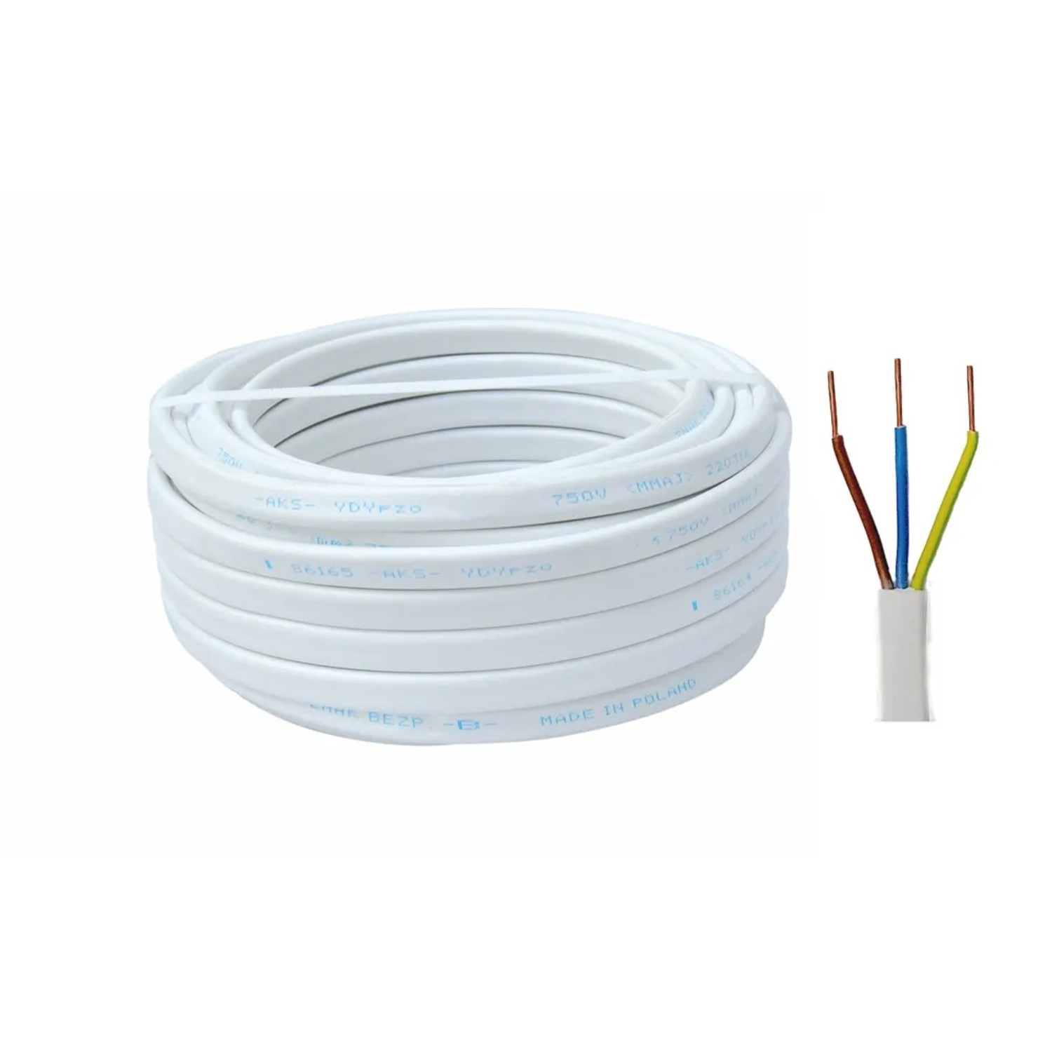 Przewód YDYp 3x1 biały 450/750V 10 m