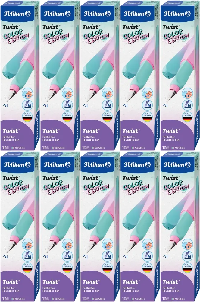 10x Pióro wieczne Pelikan Twist Color Edition, M, różowo-niebieski