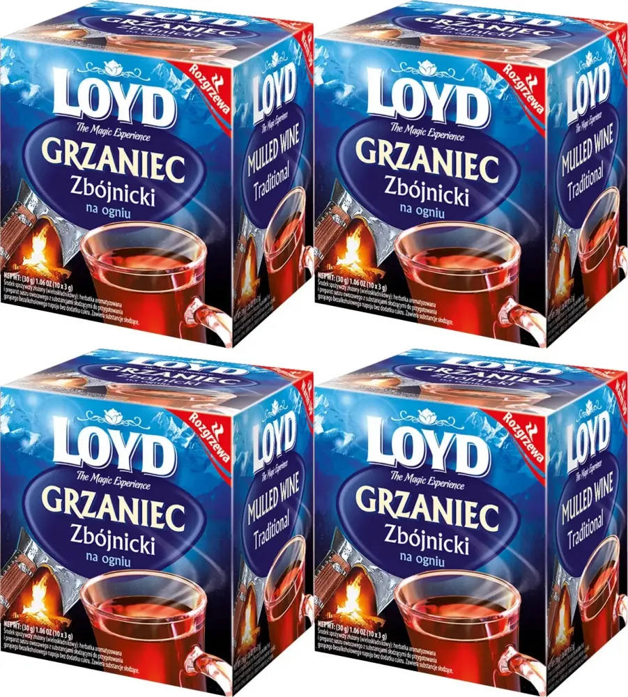 4x Herbata czarna aromatyzowana w kopertach Loyd Grzaniec Zbójnicki, 10 sztuk x 3g