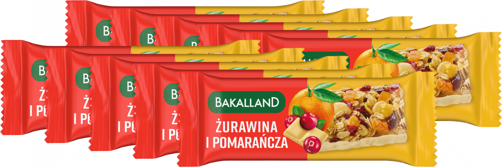 10x Baton zbożowy Bakalland BA! żurawina i pomarańcza, 40g