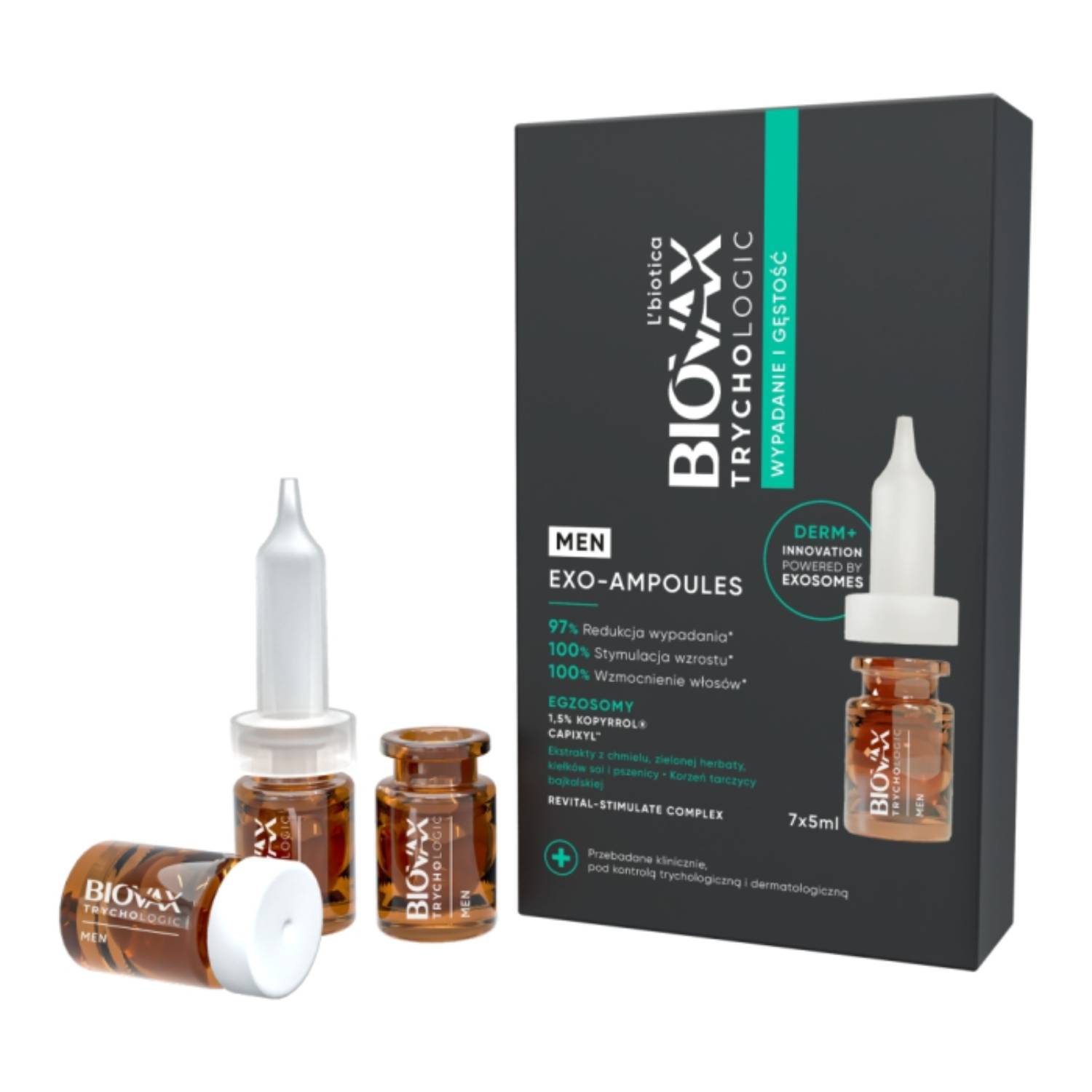 Biovax trychologic exo-ampoules - wypadanie i gęstość, kuracja dla mężczyzn, 7 x 5 ml