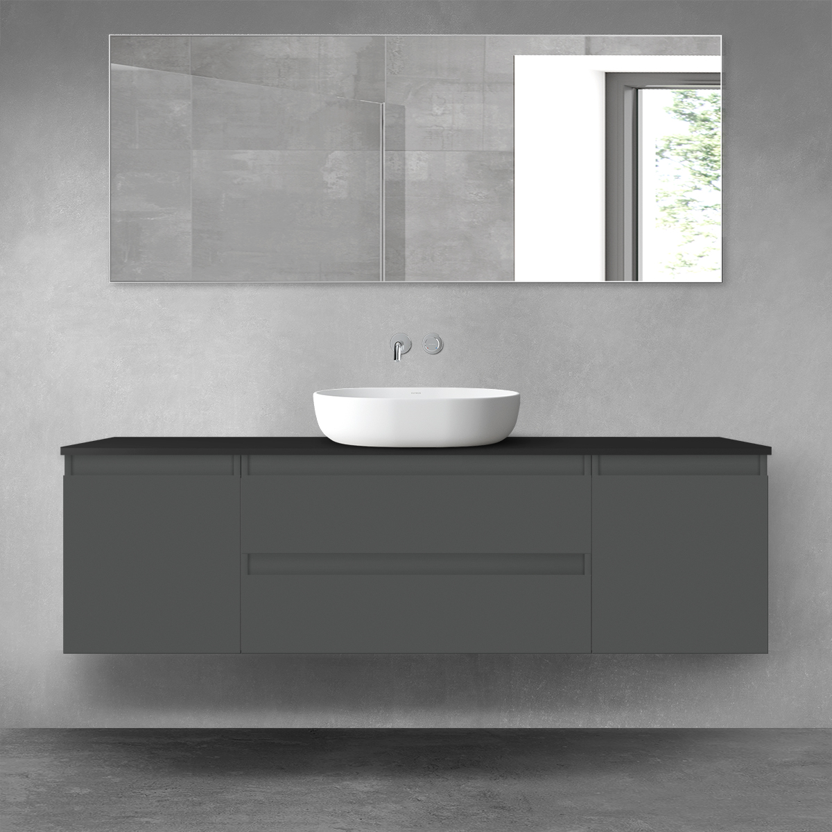 Oltens Vernal zestaw mebli łazienkowych 160 cm z blatem grafit mat/czarny mat 68449400 - Wysyłka w 24h