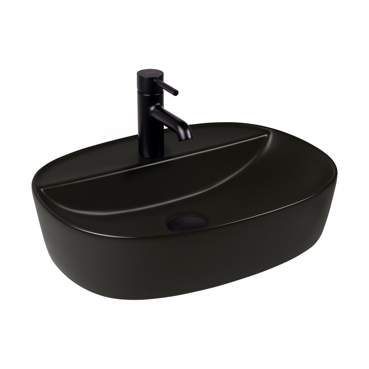 Oltens Hamnes Thin umywalka 51x39 cm nablatowa owalna z powłoką SmartClean czarny mat 41813300 - Wysyłka w 24h