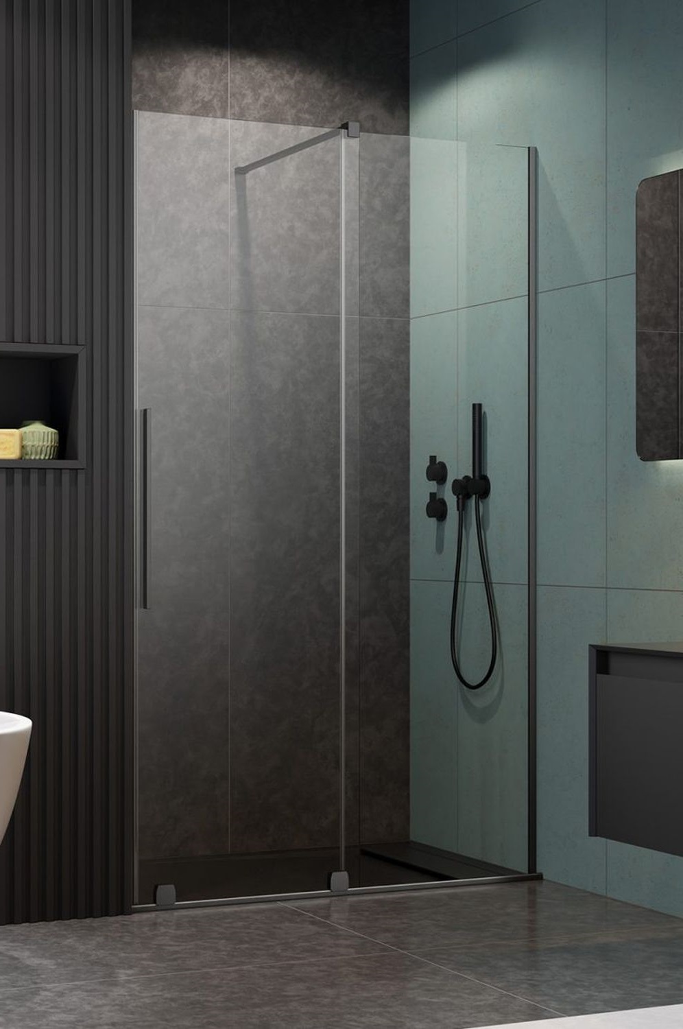 Radaway Furo DWJ drzwi prysznicowe 52,2 cm prawe gunmetal szczotkowany/szkło przezroczyste 10107522-92-01R