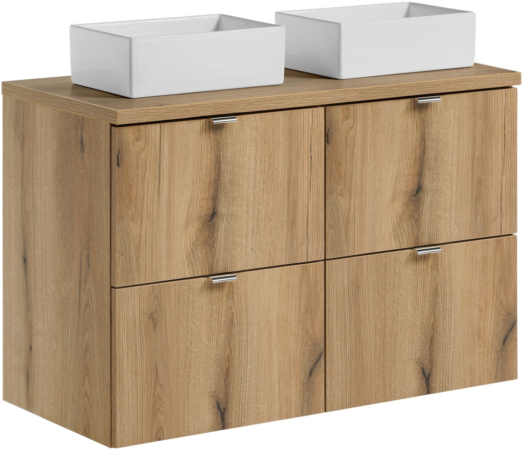 Zestaw Comad Nova Oak szafki 50 cm i 50 cm z blatem meblowym 100 cm dąb i dwie umywalki Gaja 35x22 cm białe SET-NOA B OAK 100CM S UN GAJA ...