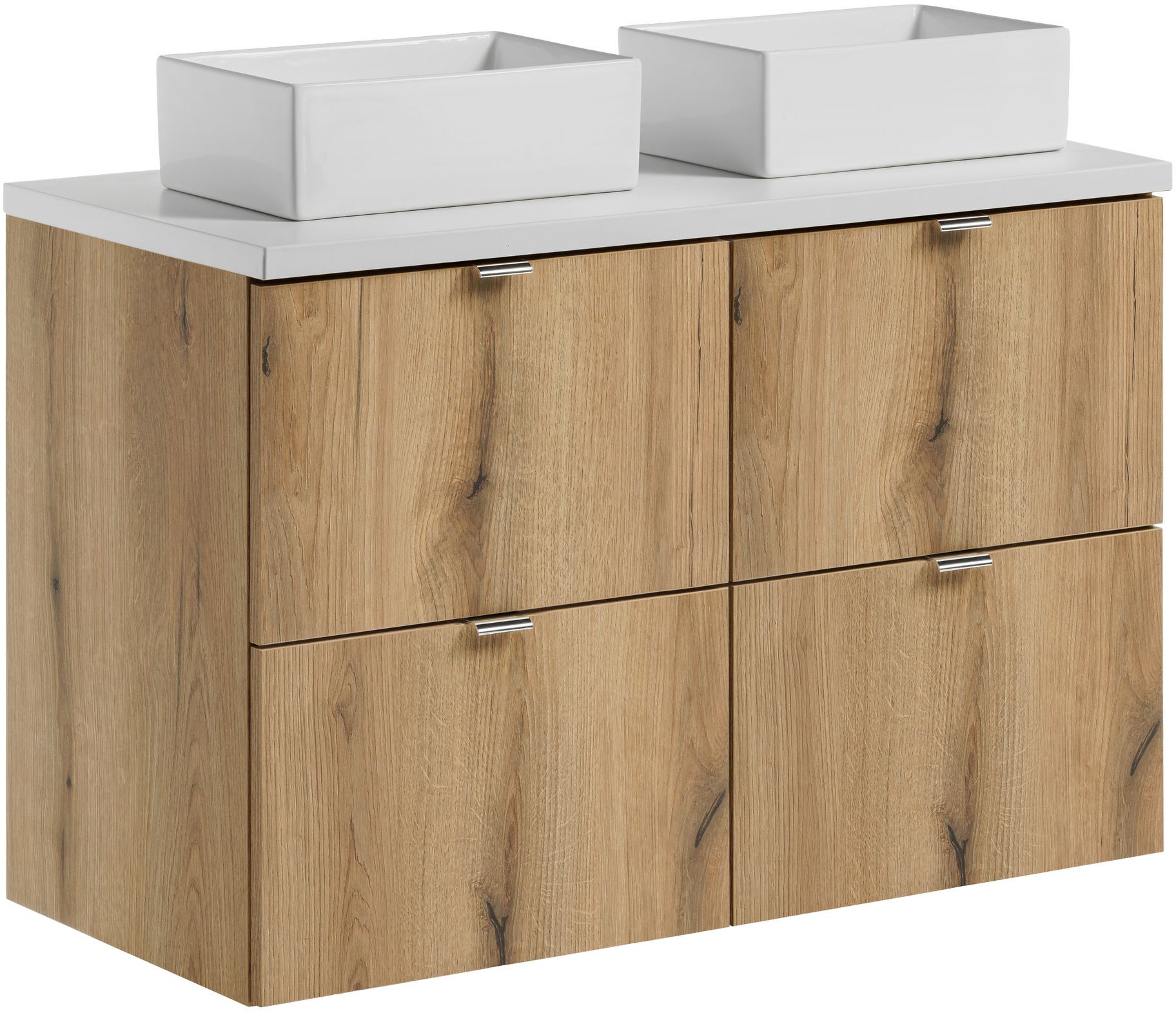 Zestaw Comad Nova Oak/White szafki 50 cm i 50 cm z blatem meblowym 100 cm dąb/biały i dwie umywalki Gaja 35x22 cm białe SET-NOA B WHITE ...