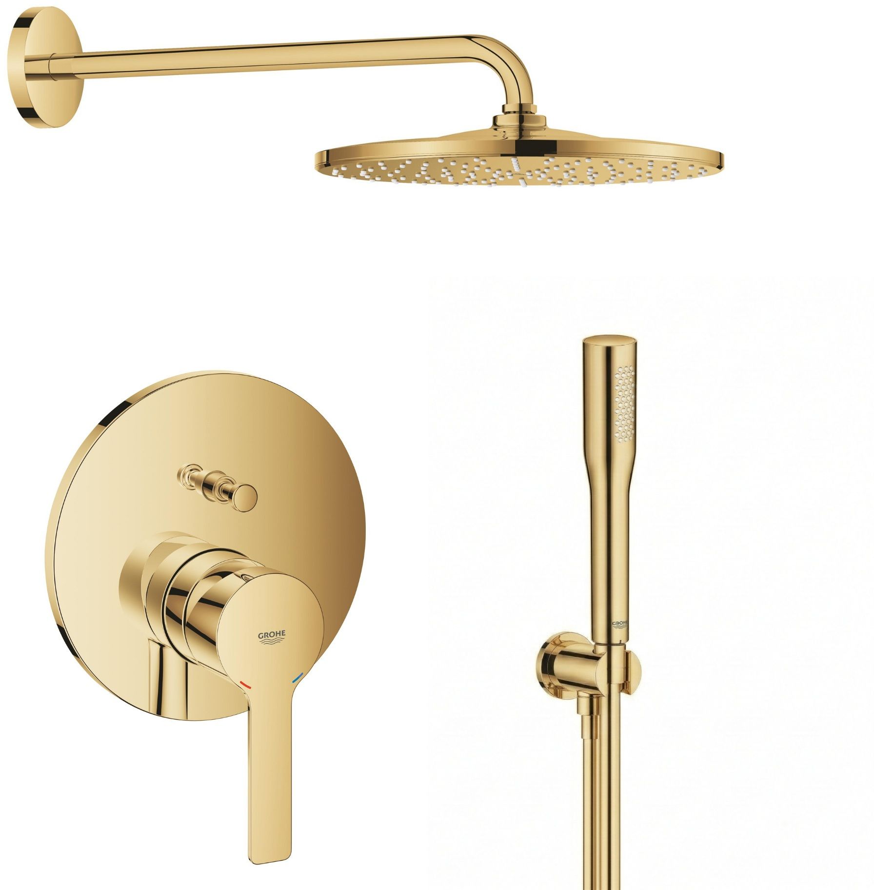 Zestaw Grohe Lineare bateria wannowo-prysznicowa podtynkowa z deszczownica i zestawem prysznicowym Cool Sunrise (24064GL1, 26558GL0, ...
