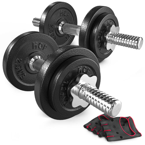Hantle żeliwne strong Hop-Sport 2x10kg z rękawiczkami
