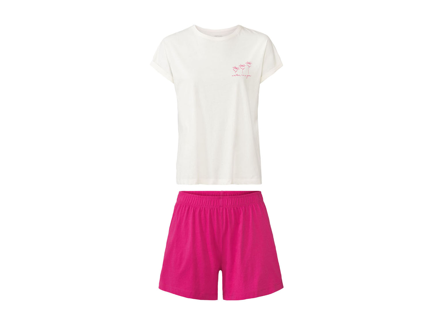 esmara Piżama damska z bawełny t-shirt + szorty L 44/46, Biały/różowy