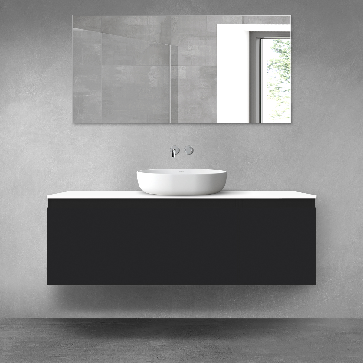 Darmowa Dostawa - Zestaw mebli łazienkowych 140x46.4x48.6 cm podumywalkowa wisząca biała-czarna Oltens Vernal 68316300