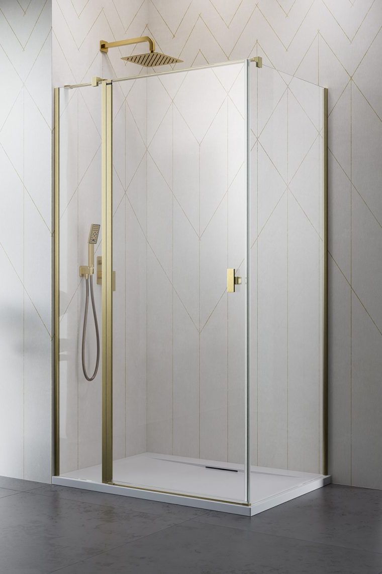 Darmowa Dostawa - Drzwi prysznicowe 90 cm uchylne złoty szczotkowany/szkło przezroczyste Radaway Nes Brushed Gold KDJ 100320909901L