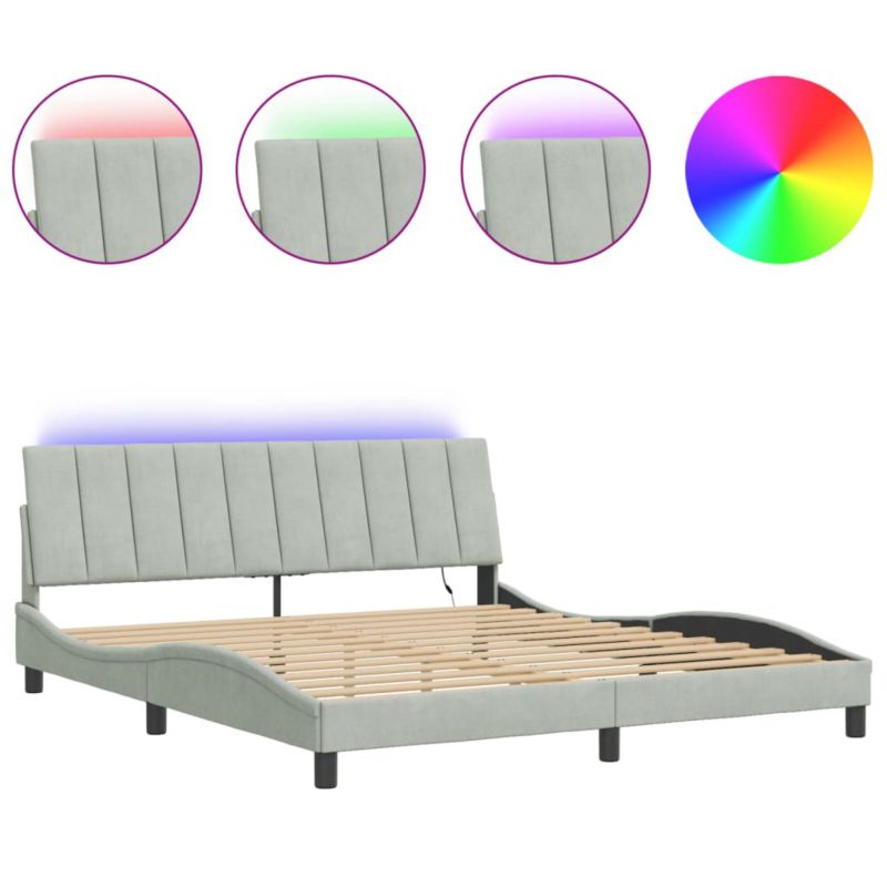 Rama łóżka z LED jasnoszara aksamitna WaszeMeble 180x200 WM-3213793 1 szt.