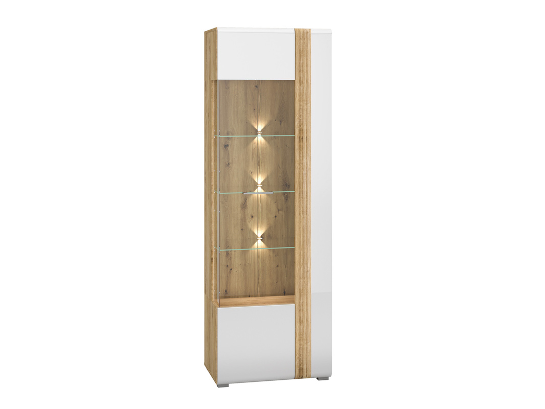 Witryna do salonu ze szklanymi półkami 65 cm ADAGIO biały połysk