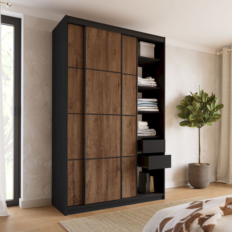 Szafa przesuwna z półkami i szufladami 150 cm LOFT MAX