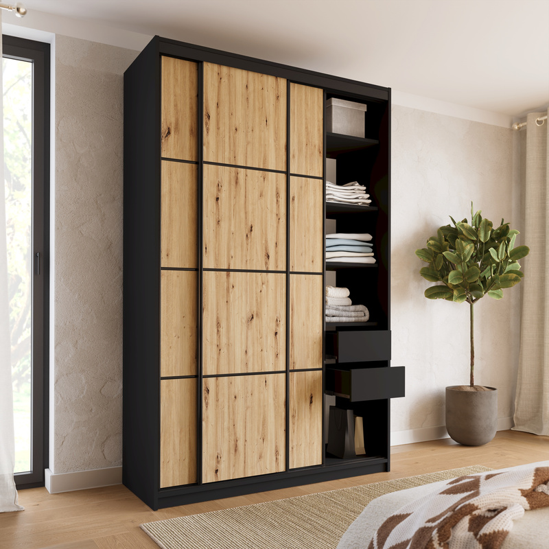 Loftowa szafa przesuwna z półkami i szufladami 150 cm LOFT MAX