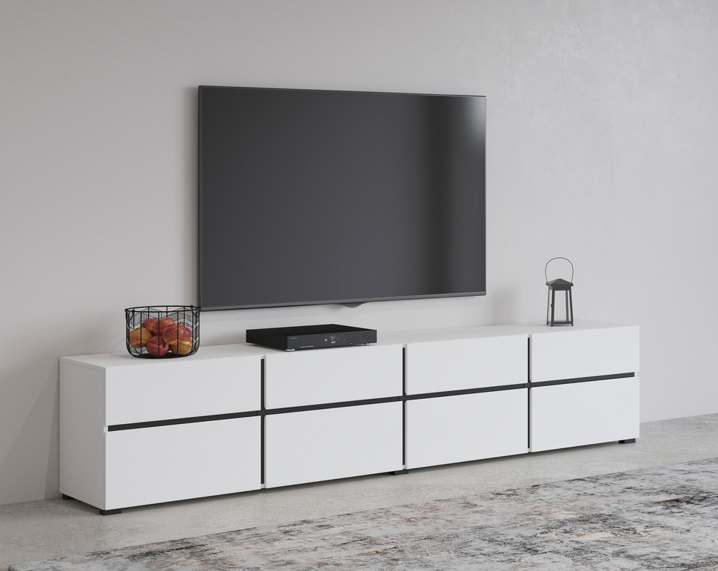 Biała nowoczesna szafka RTV pod telewizor 225 cm CROSS