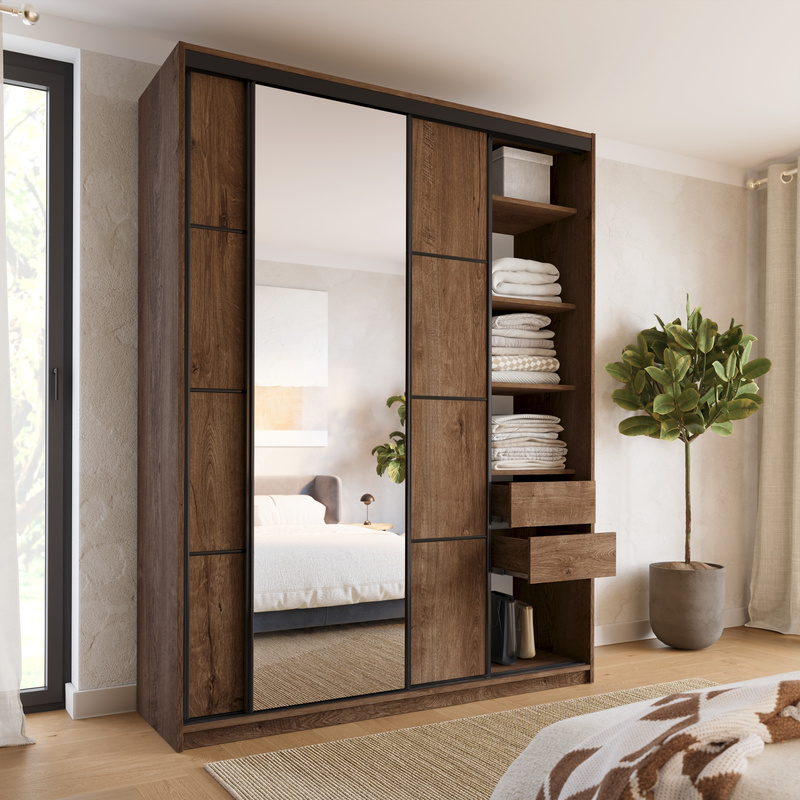 Szafa przesuwna z lustrem 180 cm LOFT MAX z szufladami