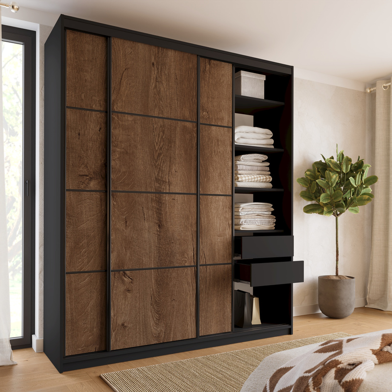 Loftowa szafa przesuwna 200 cm LOFT MAX z szufladami