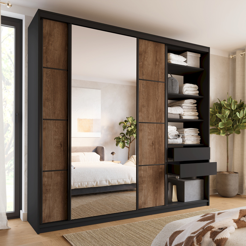 Szafa przesuwna z lustrem 250 cm z szufladami LOFT MAX