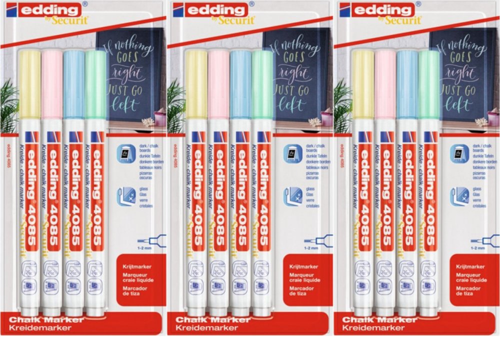 3x Marker kredowy edding 4085, okrągła, 4 sztuki, blister, mix kolorów pastelowych