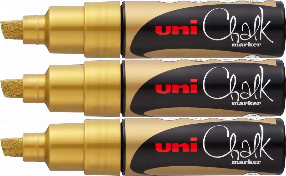 3x Marker kredowy Uni PWE-8K, ścięta, złoty