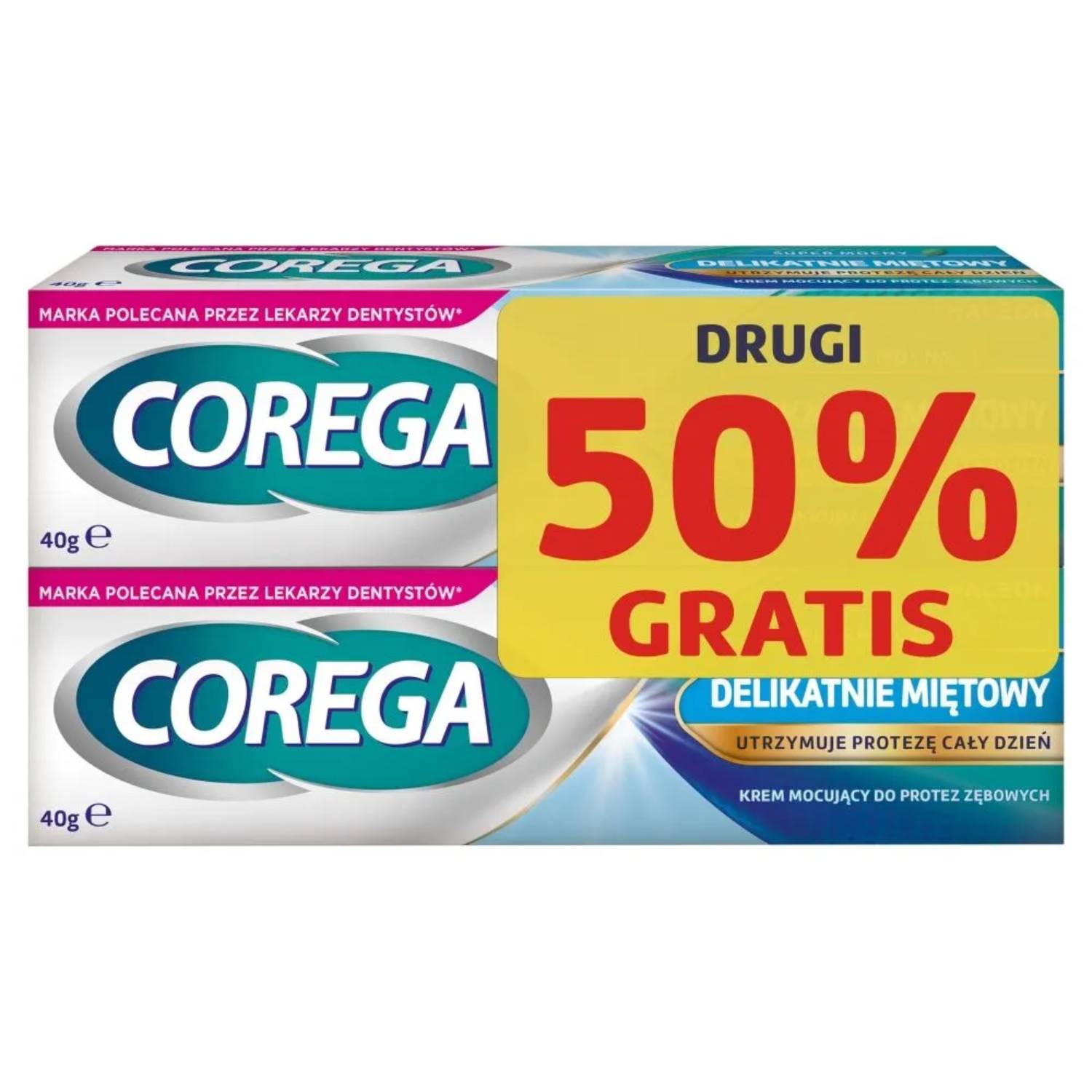 Corega - krem mocujący do protez zębowych, delikatnie miętowy, 2 x 40 g