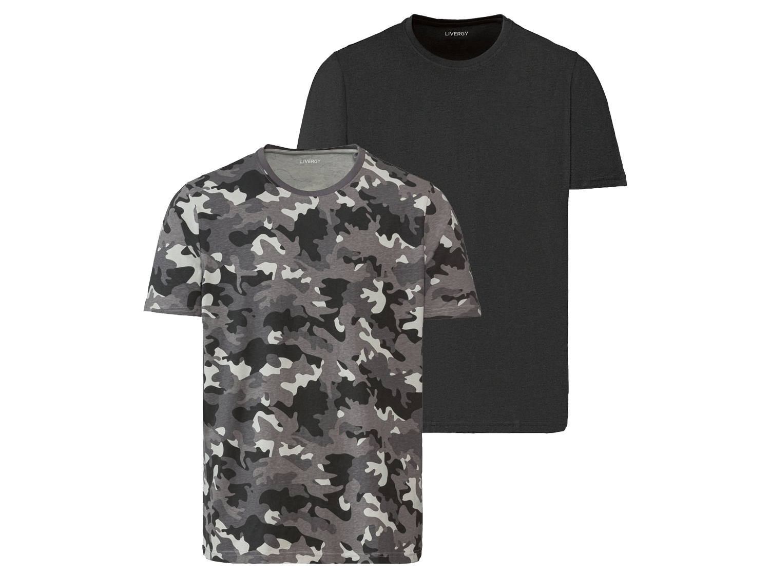 Livergy T-shirty męskie z bawełny, 2 sztuki L52/54, We wzory/szary/czarny