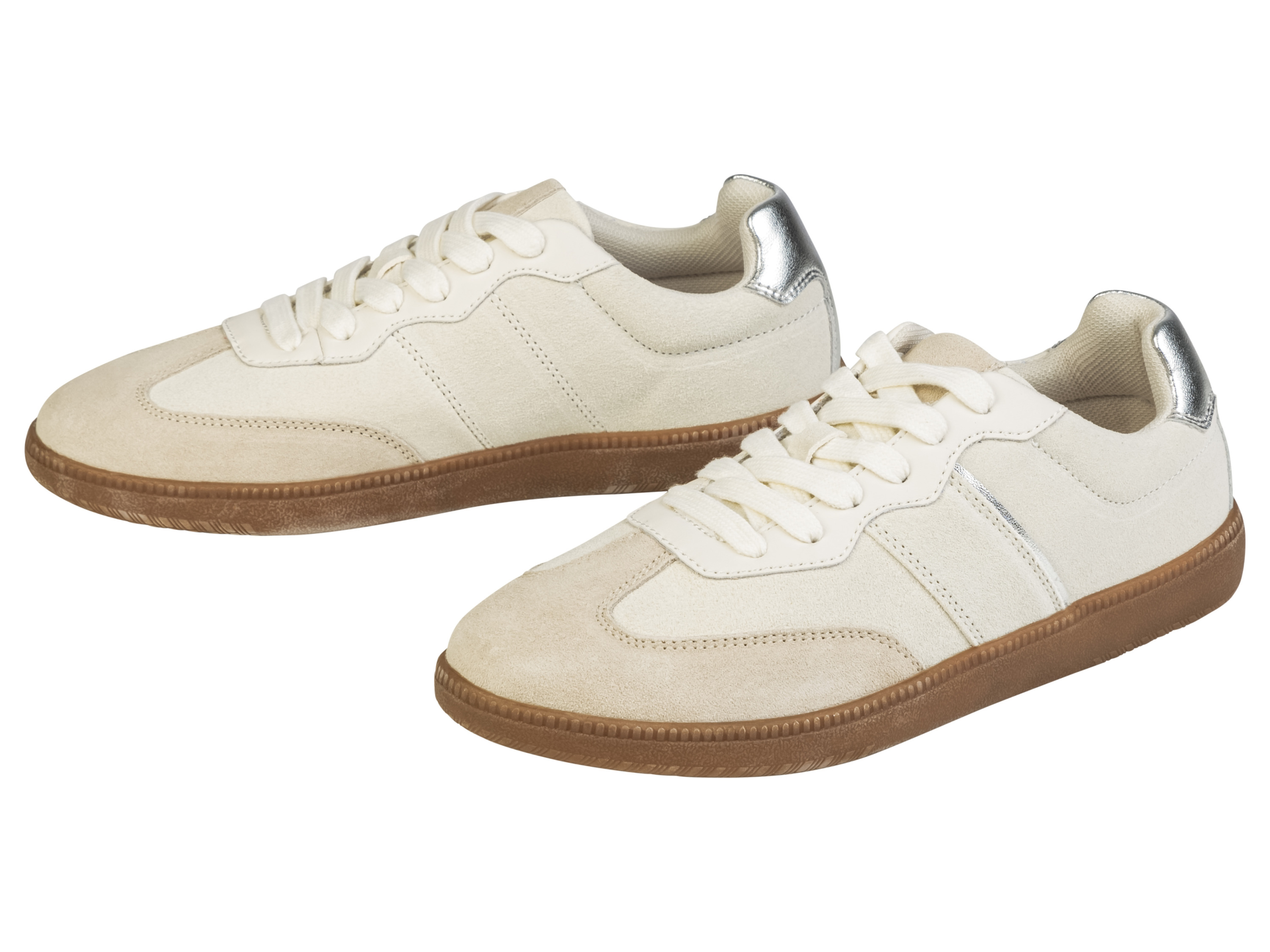 esmara Skórzane sneakersy damskie Beżowy/srebrny, 40
