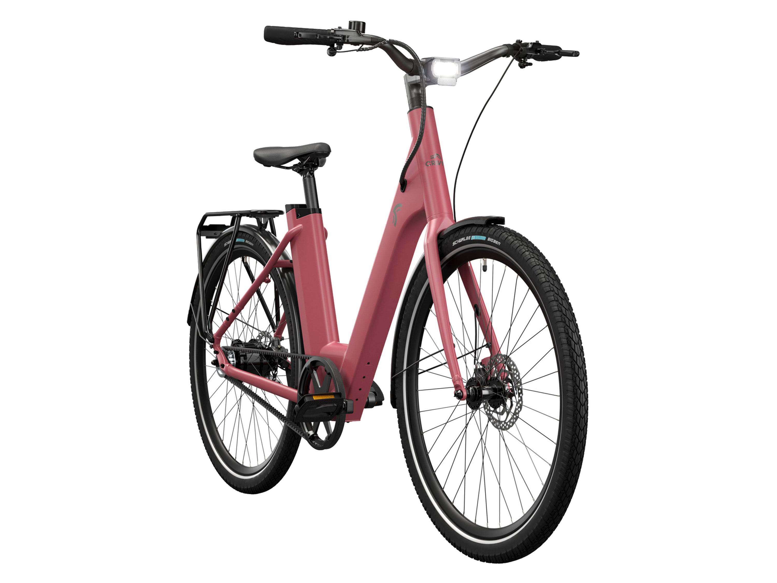 Crivit Rower elektryczny miejski Y.3 Gates z napędem na pasku, 355 Wh Berry blush