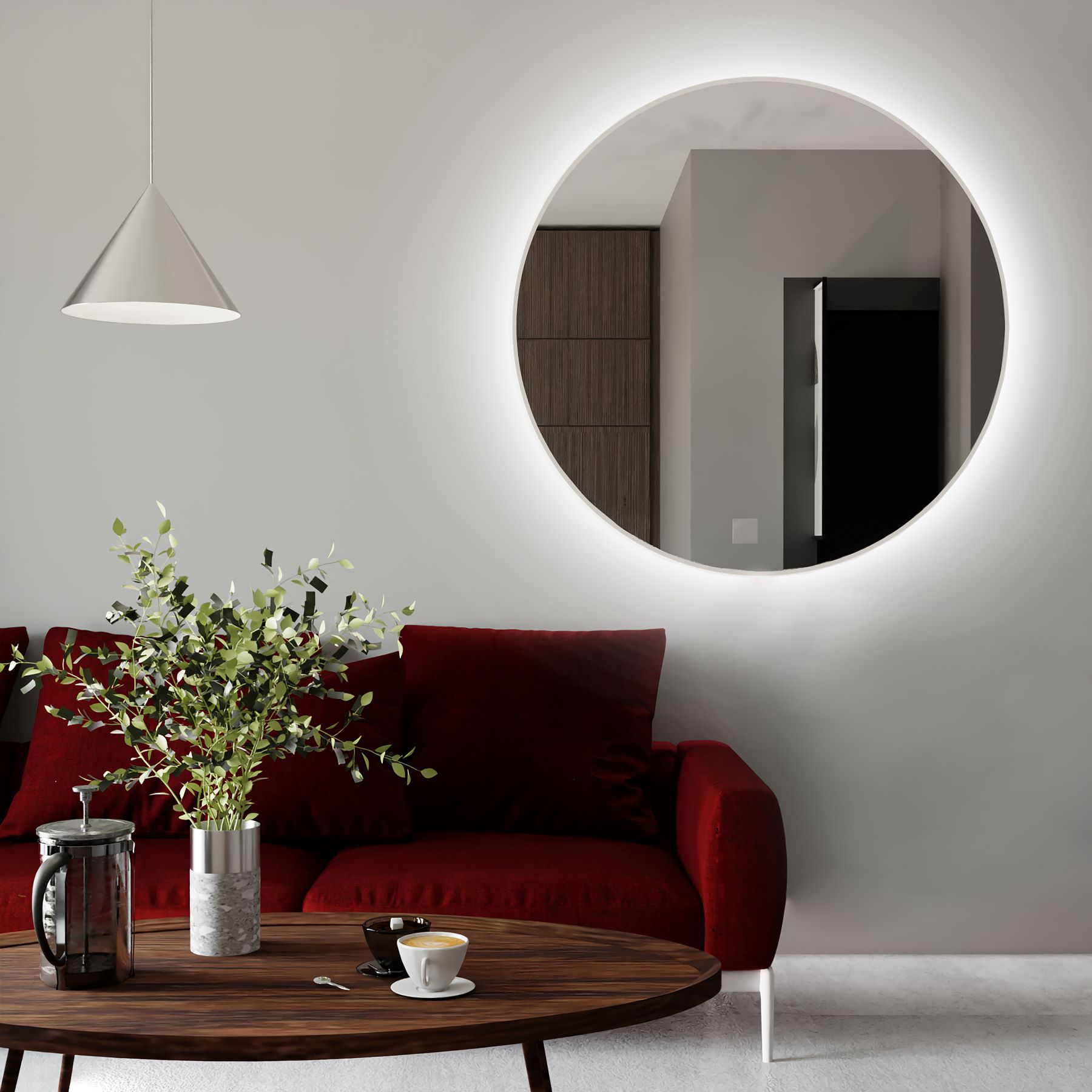 Darmowa Dostawa - Lustro 100x100 cm okrągłe z oświetleniem z matą grzewczą biały Baltica Design Tiny Border Bright 5904107911717