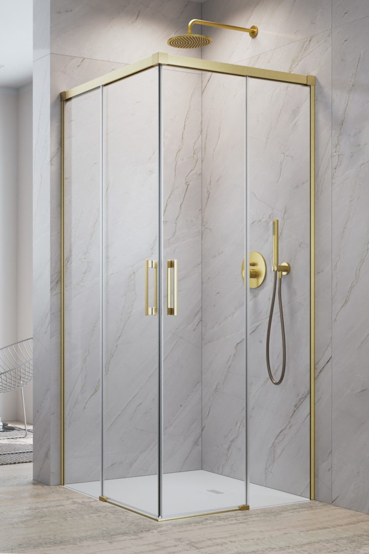 Darmowa Dostawa - Kabina prysznicowa część prawa 90x90 cm kwadratowa złoty szczotkowany/szkło przezroczyste Radaway Idea 8 Brushed Gold KDD 