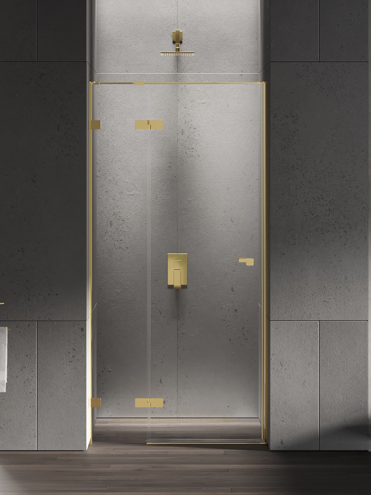 Darmowa Dostawa - Drzwi prysznicowe 90 cm uchylne złoty połysk/szkło przezroczyste New Trendy Eventa Gold Shine EXK4673