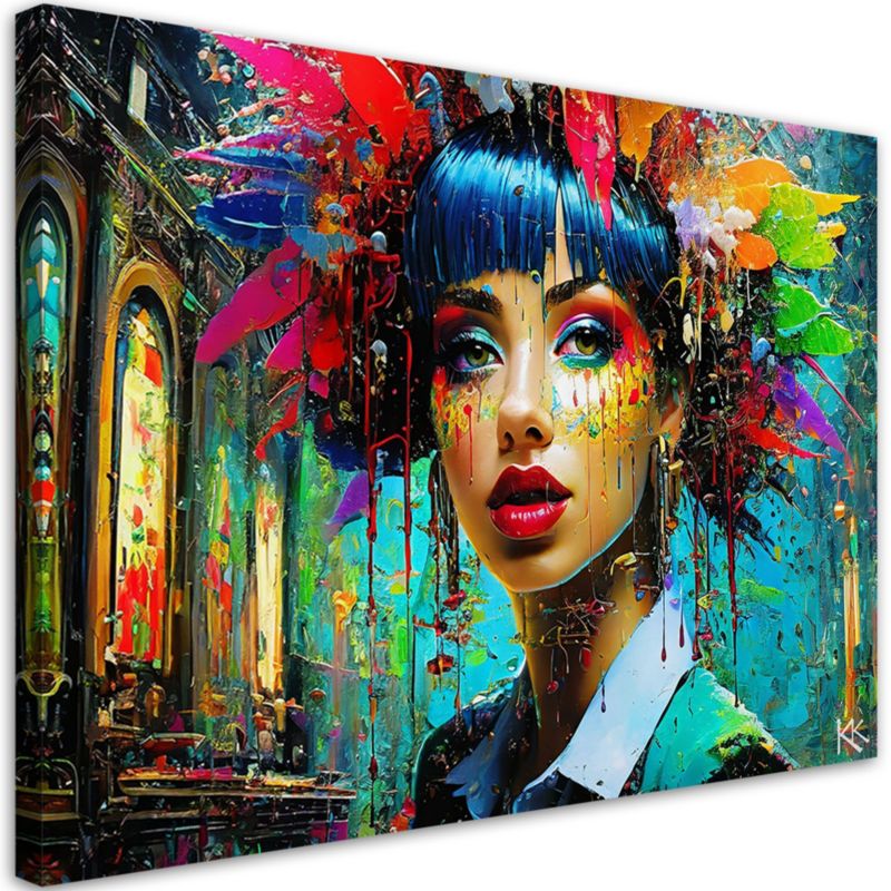 Obraz do salonu sypialni Feeby Kolorowa Kobieta Abstrakcja 100x70 cm 1szt