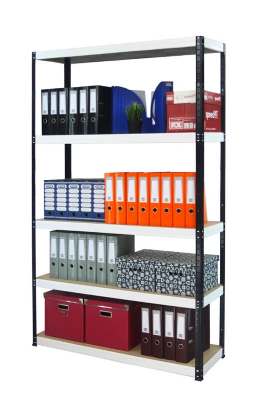 Regał metalowy MODO24 magazynowy stojak czarno-biały helios 180x180x35cm 5 półek po 275 kg 1 szt.